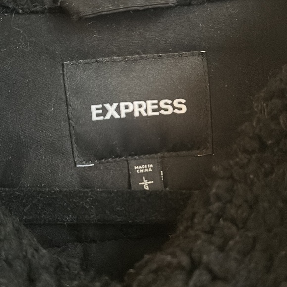 Express Olive Black Fleece Asymmetrical Bomber Jacket - Picture 5 of 5